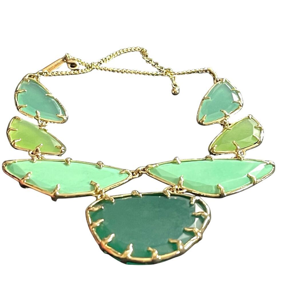 Vintage Kendra Scott Green Marisol Necklace Gold Plated Bib Statement Retired - Picture 7 of 11